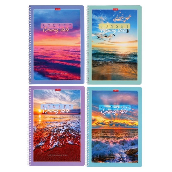 Тетрадь А4, 80 листов, в клетку на гребне Тетрадь А4, 80 листов, в клетку на гребне "Закаты", обложка мелованный картон, блок офсет, МИКС