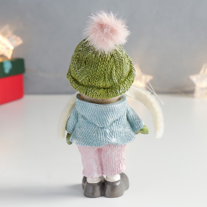 Сувенир полистоун подвеска "Мальчик в зелёной шапке и голубом пиджаке" 6,5х5х13 см