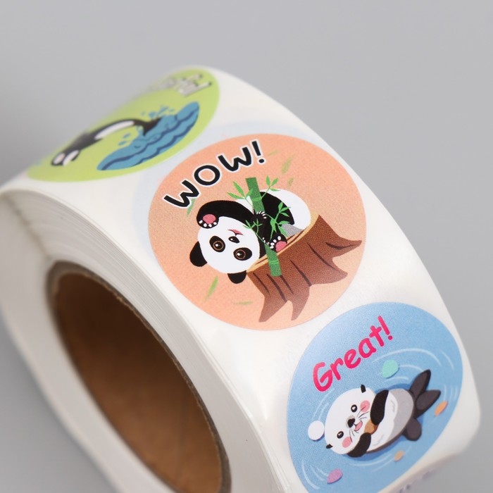 Наклейка бумага Наклейка бумага "Животные. Пожелания" d=2,5 см 500 шт в рулоне 3х6,5х6,5 см