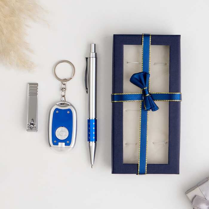 Набор подарочный 3в1 (ручка, кусачки, фонарик синий) микс