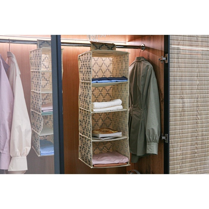 Органайзер подвесной Доляна &laquo;Гэтс&raquo;, 4 отделения, 30&times;30&times;80 см, цвет бежевый