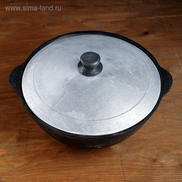 Казан чугунный, 3,5 л, плоское дно, алюминиевая крышка Казан чугунный, 3,5 л, плоское дно, алюминиевая крышка