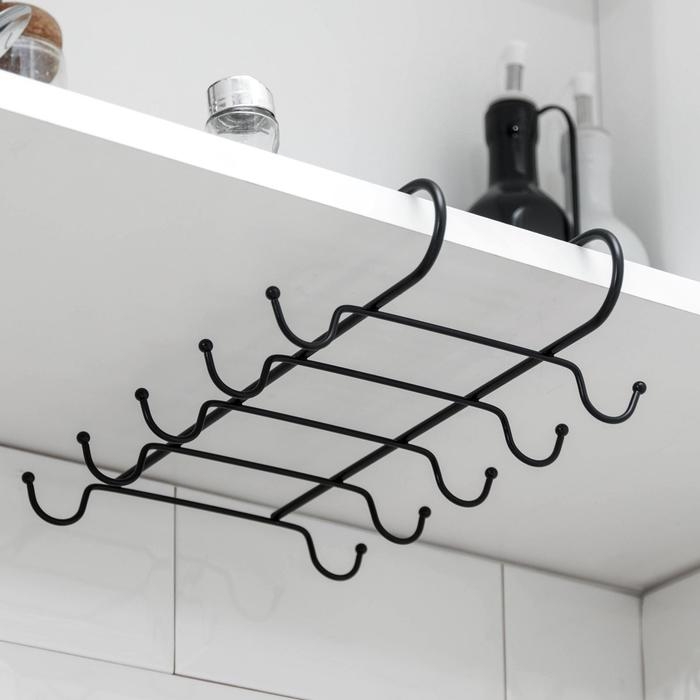 Держатель для кружек подвесной Доляна, на 10 предметов, 27,8&times;18,5&times;7,5 см, цвет чёрный