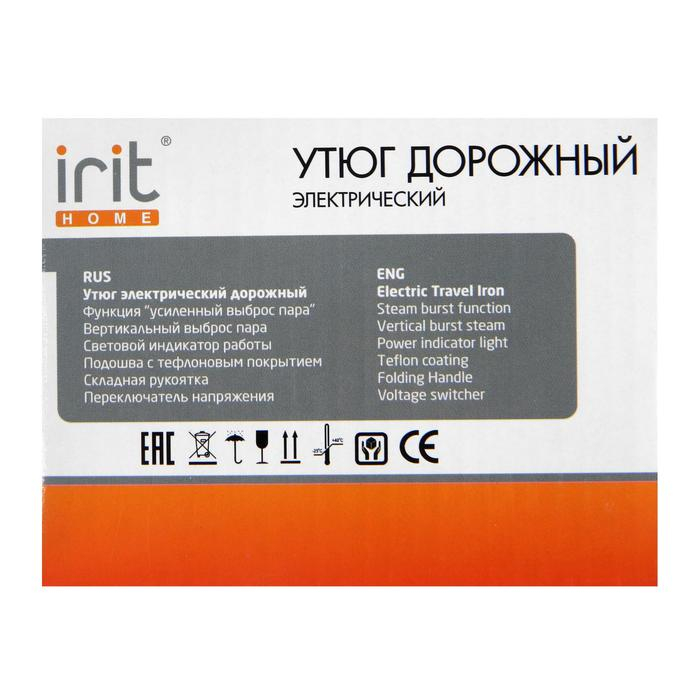 Утюг Irit IR-2305, 800 Вт, тефлоновая подошва, 200 мл, дорожный, бело-красный Утюг Irit IR-2305, 800 Вт, тефлоновая подошва, 200 мл, дорожный, бело-красный