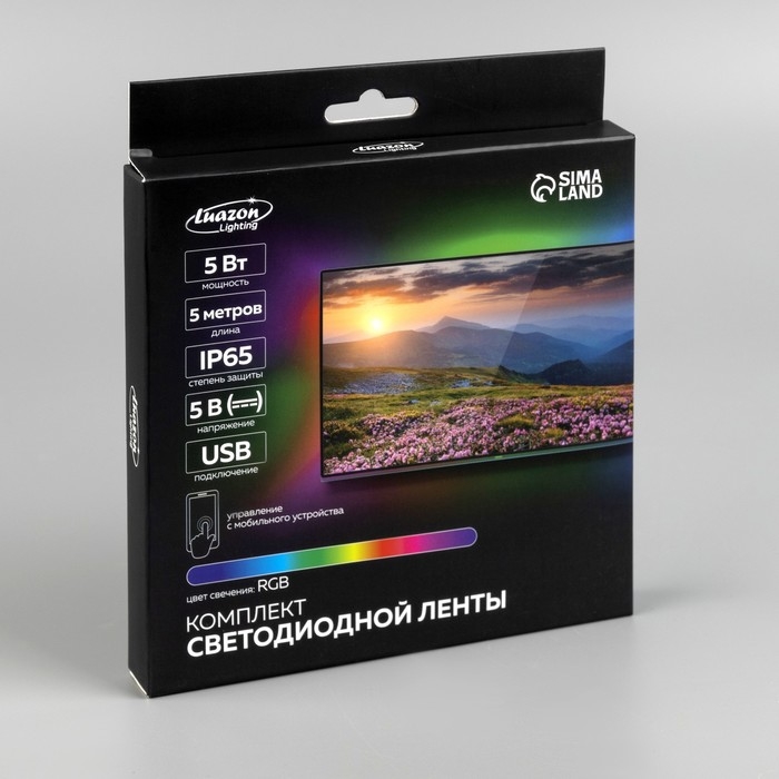 Комплект светодиодной ленты Luazon Lighting 5 м, IP65, SMD5050, 30 LED/м, USB, пульт ДУ, приложение, RGB Комплект светодиодной ленты Luazon Lighting 5 м, IP65, SMD5050, 30 LED/м, USB, пульт ДУ, приложение, RGB