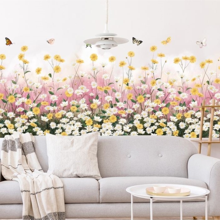 Наклейка пластик интерьерная цветная Наклейка пластик интерьерная цветная "Поле ромашек" набор 2 листа 30х90 см