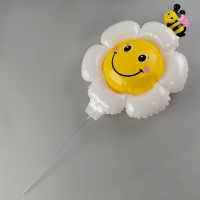 Шар полимерный 16" &laquo;Ромашка белая с пчёлкой&raquo;, с палочкой