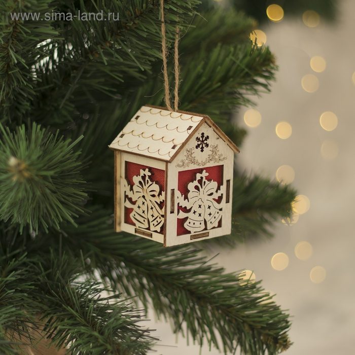 Ёлочная игрушка &laquo;Домик с колокольчиками&raquo;, от батареек, свечение тёплое белое