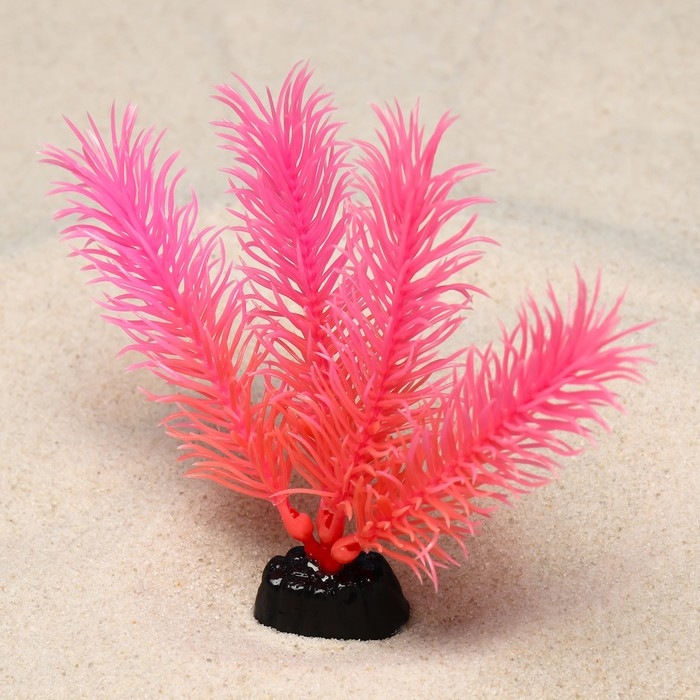 Растение искусственное аквариумное, светящееся, 10 см, красное