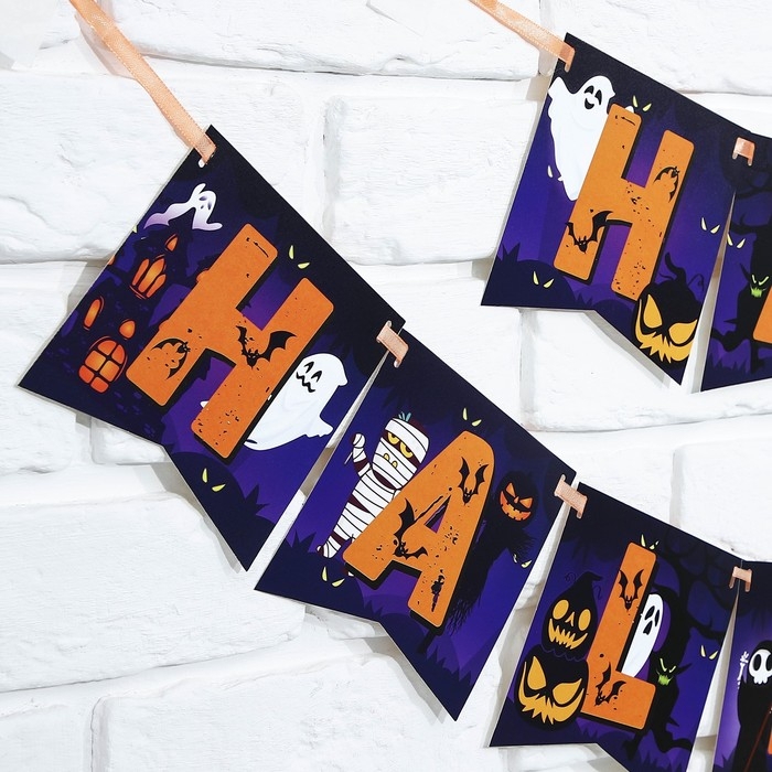 Гирлянда на ленте на Хэллоуин &laquo;Happy Halloween&raquo;, привидения, длина 250 см.