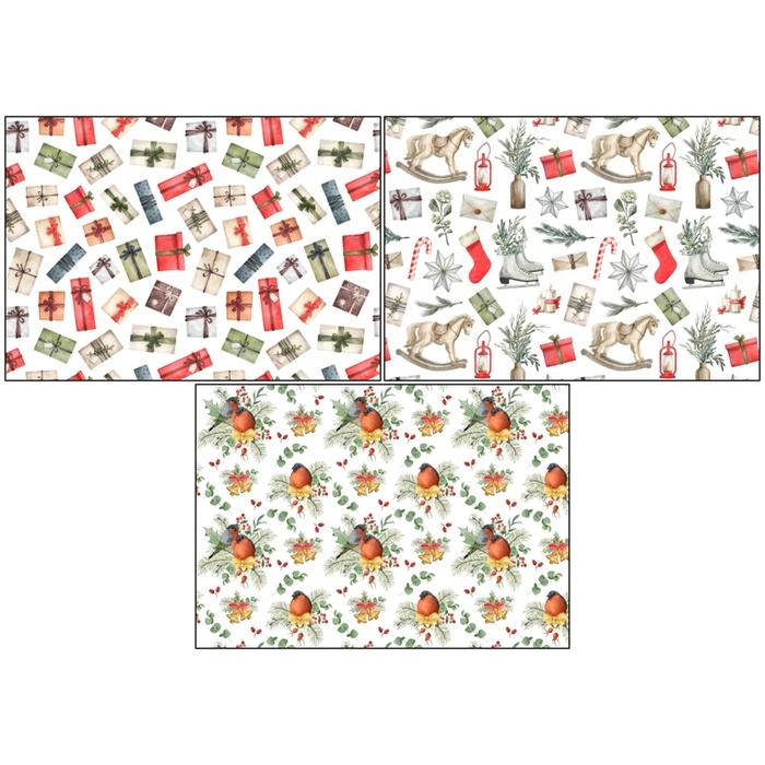 Набор декупажных карт 3 шт &laquo;Новогодние фоны&raquo;, плотность 45 гр/м2, формат А4