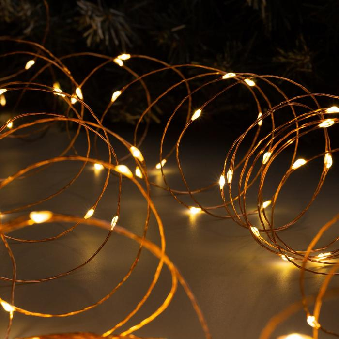 Гирлянда &laquo;Нить&raquo; 20 м роса, IP20, медная нить, 200 LED, свечение тёплое белое, 12 В