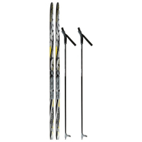 Комплект лыжный: пластиковые лыжи 150 см без насечек, стеклопластиковые палки 110 см, крепления NNN, цвета МИКС