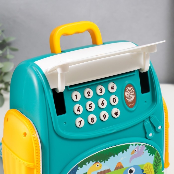 Копилка пластик Копилка пластик "Рюкзак с динозаврами" звук АА 18х10х19,8 см