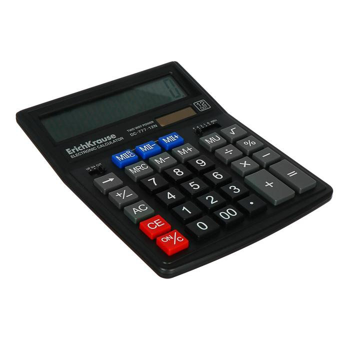 Калькулятор настольный 12-разрядный ErichKrause DC-777-12N, чёрный Калькулятор настольный 12-разрядный ErichKrause DC-777-12N, чёрный