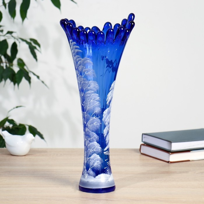 Ваза "Коралл" дерево, синяя (ручная роспись) 38см