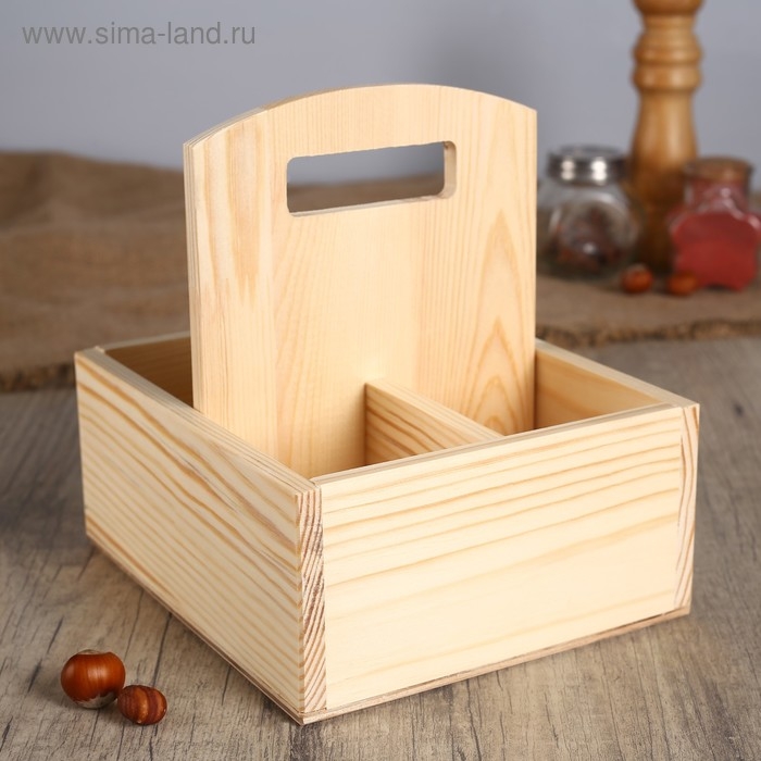Подставка "Комбо" из СОСНЫ, с ручкой и 3мя отсеками, 19&times;17&times;8,5 см