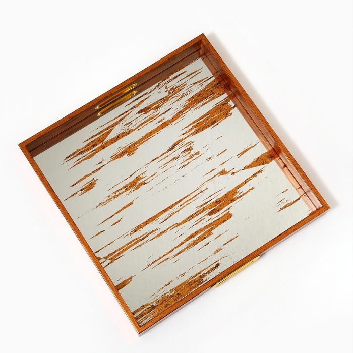 Поднос пластиковый прямоугольный с зеркалом &laquo;Штрихи&raquo;, 37 х 37 х 4,5 см сервировочный