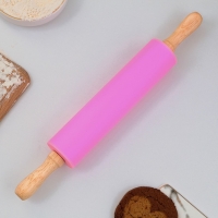 Скалка &laquo;Зайки&raquo;, 31 х 4 см, силикон, дерево, цвет розовый