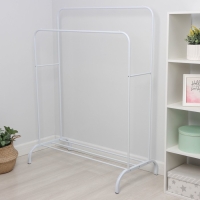 Вешалка двойная напольная металлическая для одежды, с полкой, 110&times;62&times;150 см, цвет белый