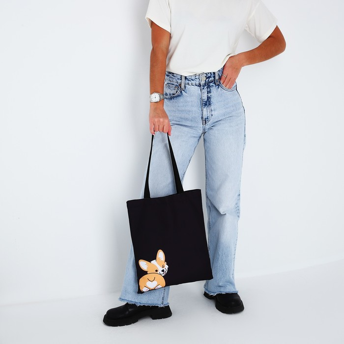 Сумка-шопер &laquo;Корги&raquo;, без молнии, без подкладки, цвет чёрный