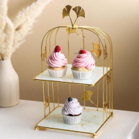 Подставка под десерты 2-х ярусная &laquo;Мрамор&raquo;, 21&times;21&times;43 см, цвет металла золотой