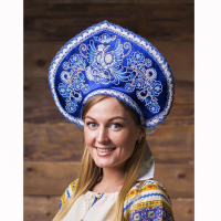 Кокошник &laquo;Птица&raquo;, атлас, цвет синий