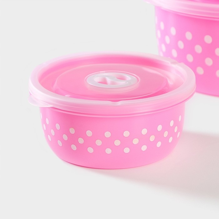 Ланч - боксы Доляна &laquo;Горошек&raquo;, набор 3 шт: 300/600/900 мл, круглые, цвет розовый