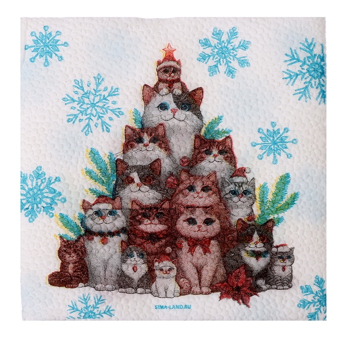 Салфетки новогодние бумажные &laquo;С Новым годом: коты&raquo;, однослойные, 24х24 см, 20 шт.