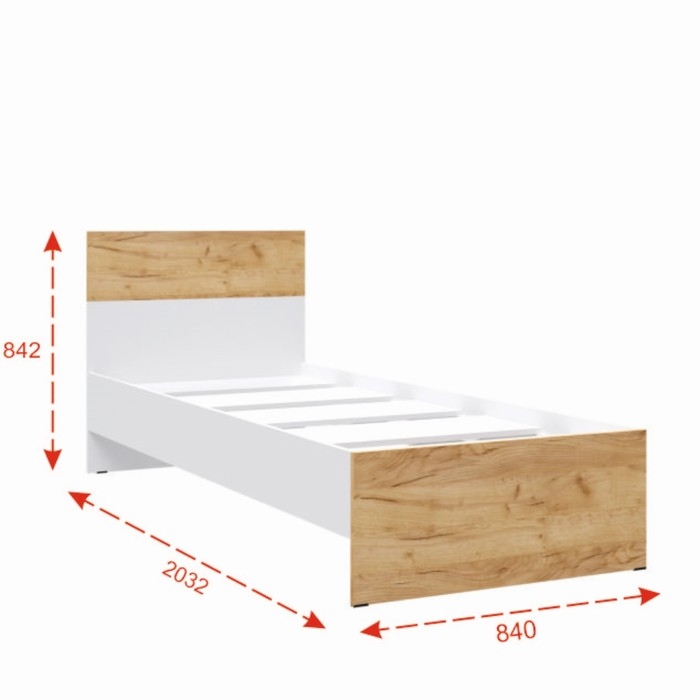 Кровать Юнона, 840х2032х842,  Белый/дуб крафт золотой