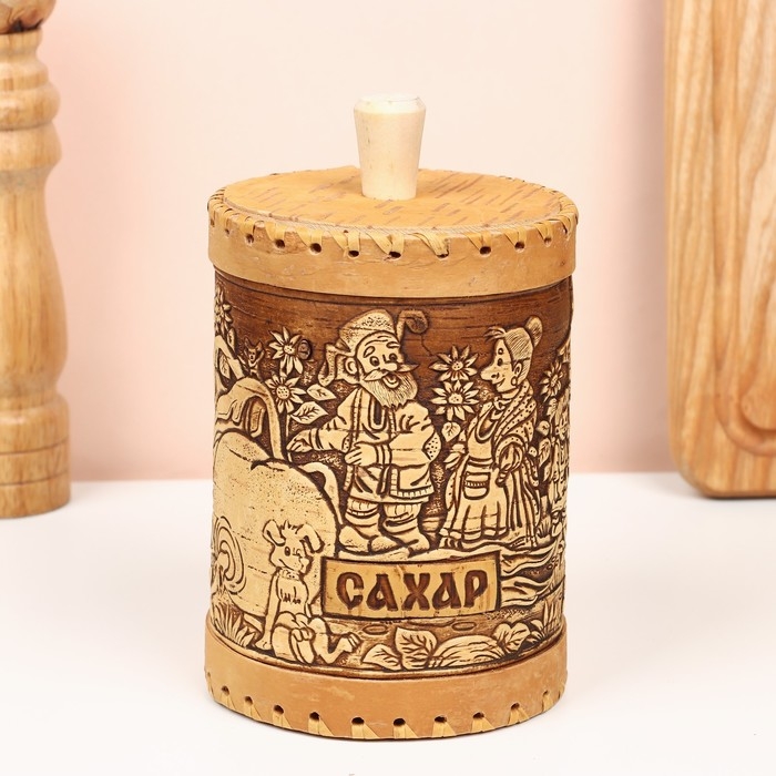 Туес &laquo;Деревня", сахар, 10 х 10 х 14 см