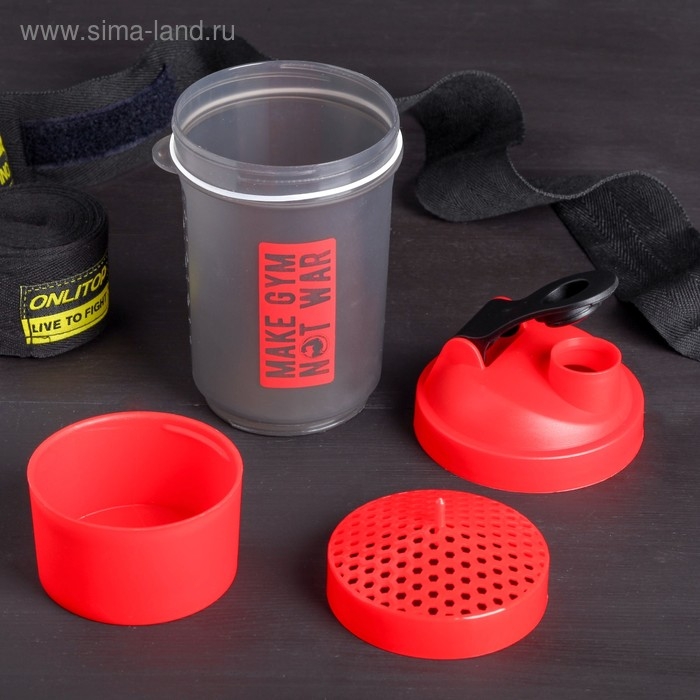 Шейкер спортивный &laquo;Занимайся спортом&raquo;, красно-чёрный, с чашей под протеин, 500 мл