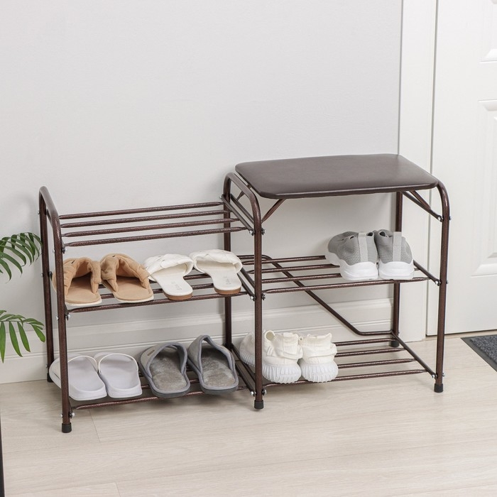Подставка для обуви с сиденьем &laquo;Дубль&raquo;, 3 полки, цвет медный антик