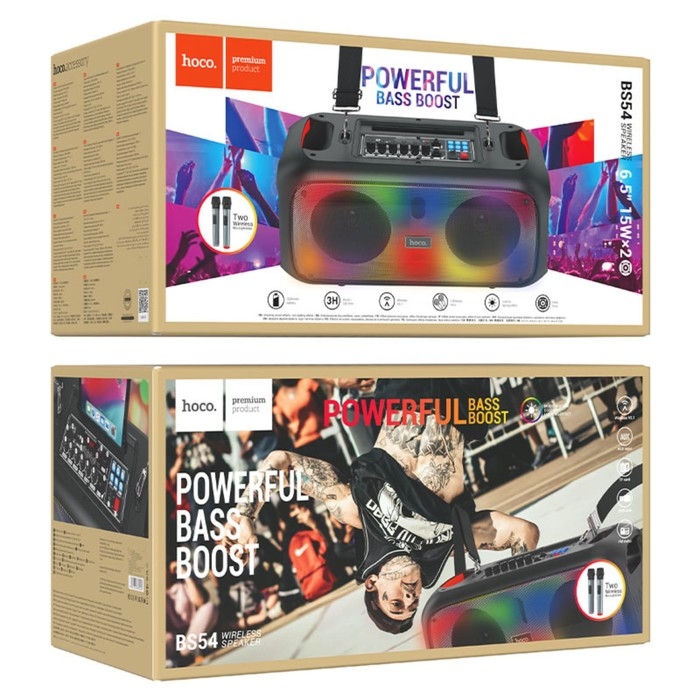 Портативная караоке система Hoco BS54, 30 Вт, ВТ 5.1, 2 микрофона, RGB-подсветка, чёрная