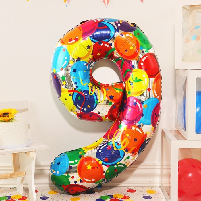 Шар фольгированный 40 Шар фольгированный 40" «Цифра 9», яркие шары