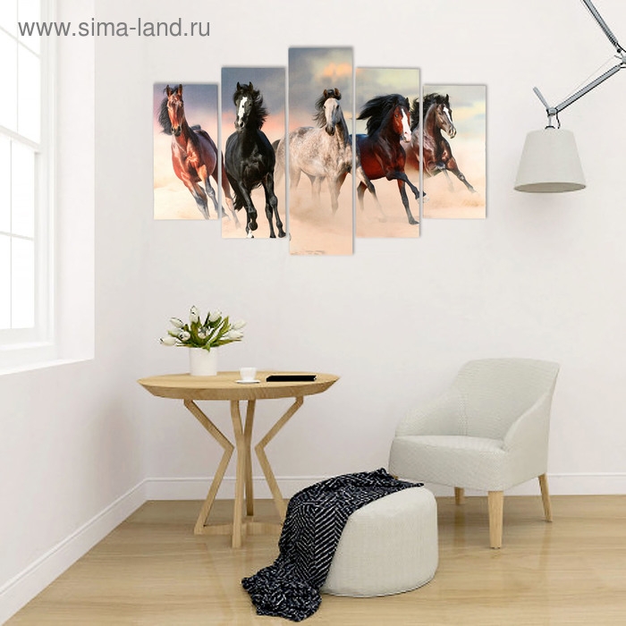 Картина модульная на подрамнике "Скакуны" (2-25х50, 2-25х67, 25х80 см) 125х80 см
