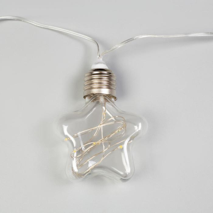 Гирлянда &laquo;Нить&raquo; 3 м с насадками &laquo;Лампочки звездочки&raquo;, IP20, прозрачная нить, 80 LED, свечение белое, 8 режимов, 220 В