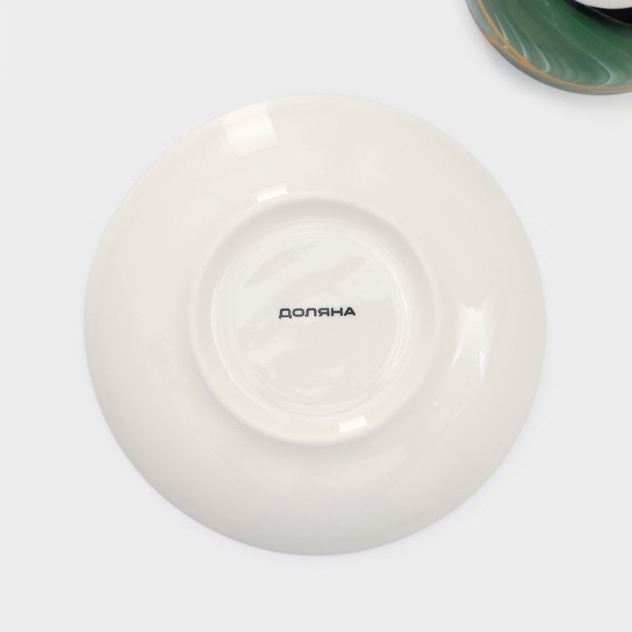 Сервиз фарфоровый чайный Доляна &laquo;Малахитовая шкатулка&raquo;, 12 предметов: 6 чашек 250 мл, 6 блюдец d=15 см, цвет зелёный