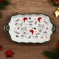 Новый год! Блюдо керамическое &laquo;Новогодние олени&raquo;, 23х13х2.5 см, цвет белый