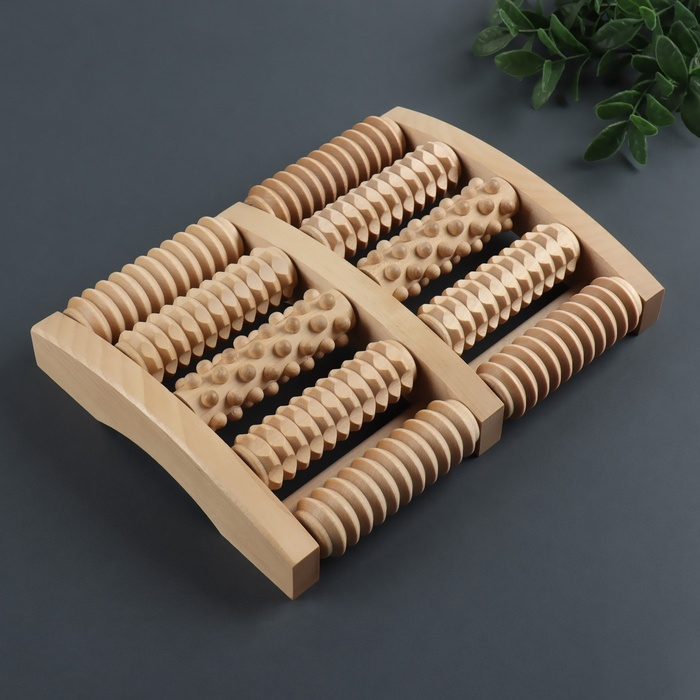 Массажёр &laquo;Барабаны&raquo;, 24,5 &times; 19,5 &times; 4 см, деревянный, 5 комбинированных рядов