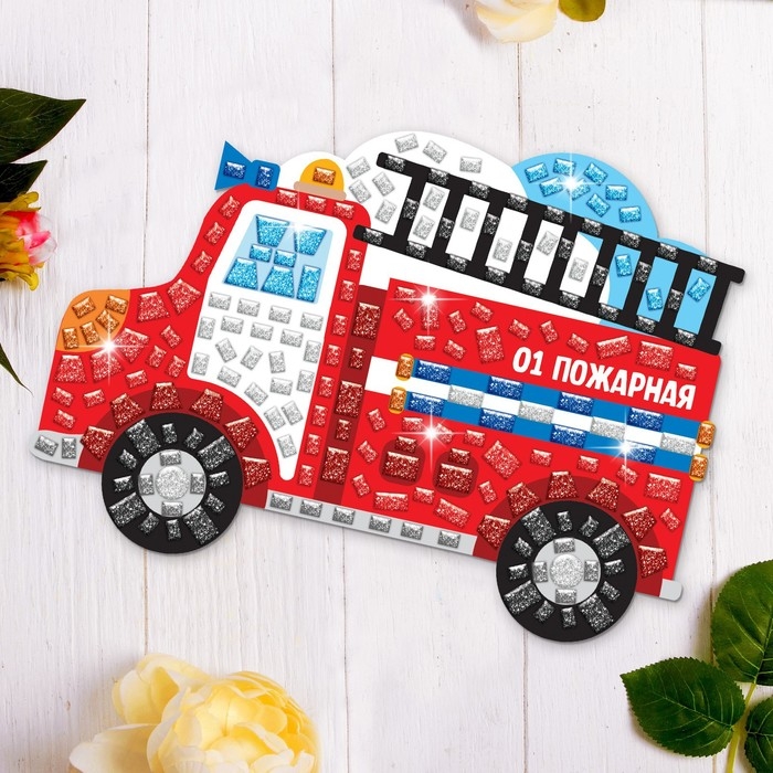Аппликация стикерами форменная &laquo;Пожарная машина&raquo;, набор для творчества, стикерная мозаика