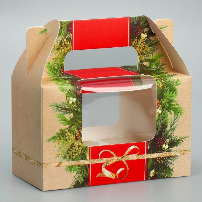 Коробочка для кексов &laquo;Хвоя и шишки&raquo;, 16 х 10 х 8 см, Новый год