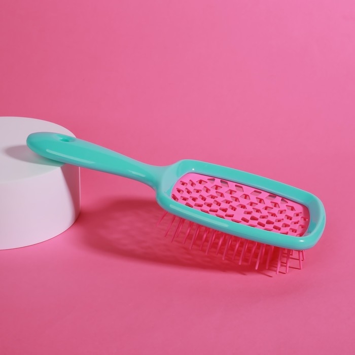 Расчёска массажная, широкая, вентилируемая, 8,5 × 20,5 см, PVC коробка, цвет бирюзовый/розовый Расчёска массажная, широкая, вентилируемая, 8,5 × 20,5 см, PVC коробка, цвет бирюзовый/розовый