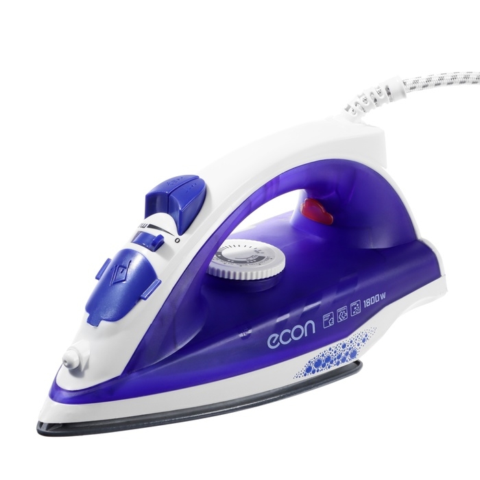 Утюг Econ ECO-BI1801, 1800 Вт, керамическая подошва, 14 г/мин, 180 мл, бело-фиолетовый Утюг Econ ECO-BI1801, 1800 Вт, керамическая подошва, 14 г/мин, 180 мл, бело-фиолетовый