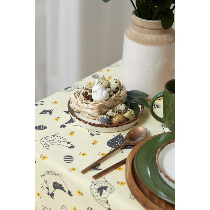 Скатерть пасхальная, Доляна Сhicken farm 220х144 см, 100% хлопок, 164 г/м2