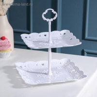 Этажерка-фруктовница квадратная &laquo;Вивьен&raquo;, 2 яруса, 20&times;20 см, 24&times;24 см, цвет белый