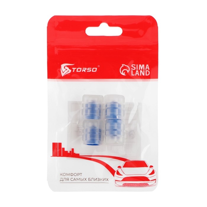 Колпачок на вентиль TORSO, светящийся,  набор 4 шт, синий