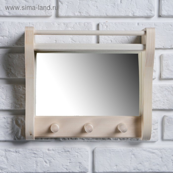 Полка с зеркалом и 3 крючками 27х24х8,5 см