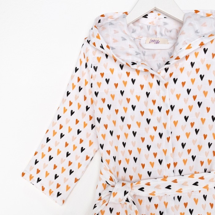 Халат детский муслиновый LoveLife &laquo;Сердечки&raquo; (3 года, рост 98-104 см) 100% хлопок, 235 гр/м2