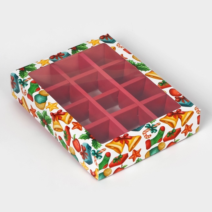 Новый год. Коробка под 12 конфет "Счастливого Нового года", 19 х 15 х 3,6 см, кондитерская упаковка